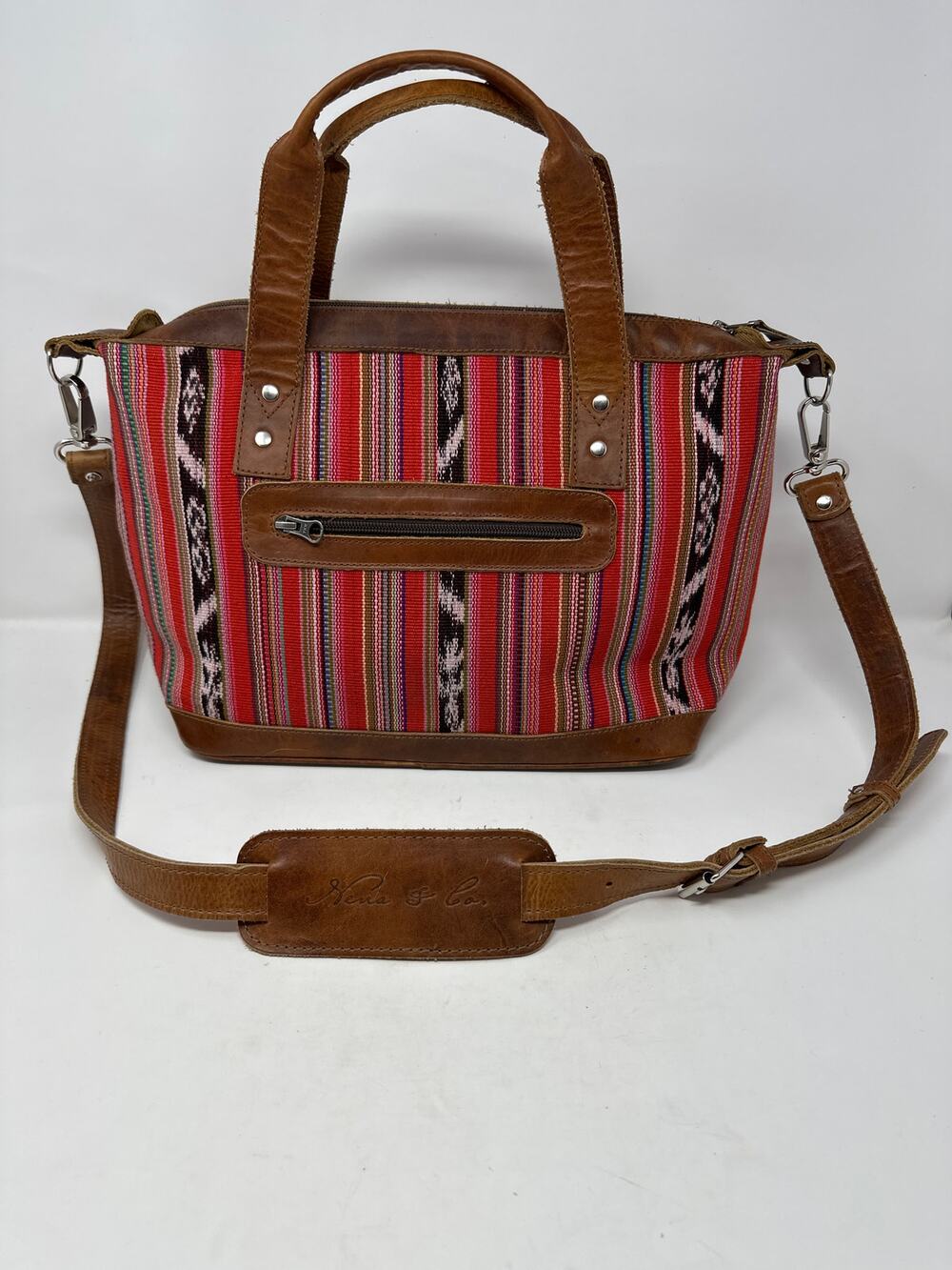 Nena & Co. Womenโs Aztec Southwest Leather Sonia Shoulder Bag Purse